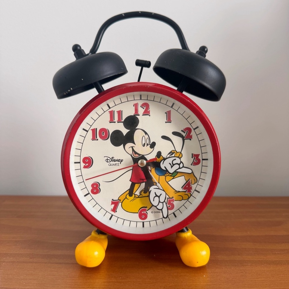 Mickey Mouse Pluto alarm clock ⏰ Disney red Y2K Vintage Kid Bedroom Fun Cartoon